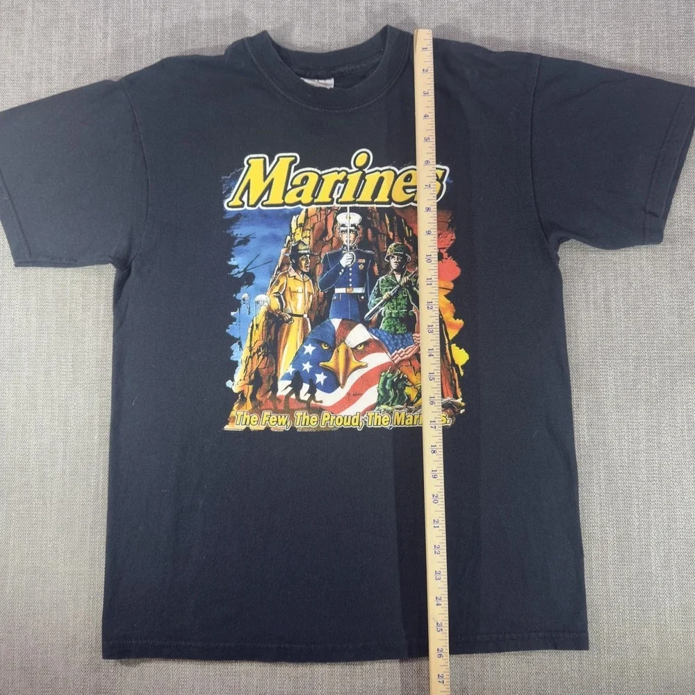 Marines Shirt Mens Medium Black Eagle Flag Graphic Tee Gildan Few Proud USA